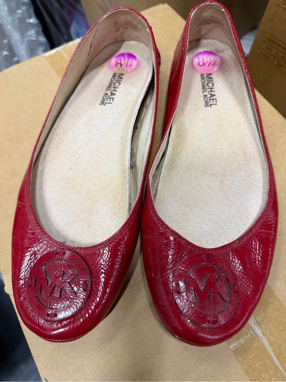 Michael Kors Red Leather MK Logo Ballet Flats